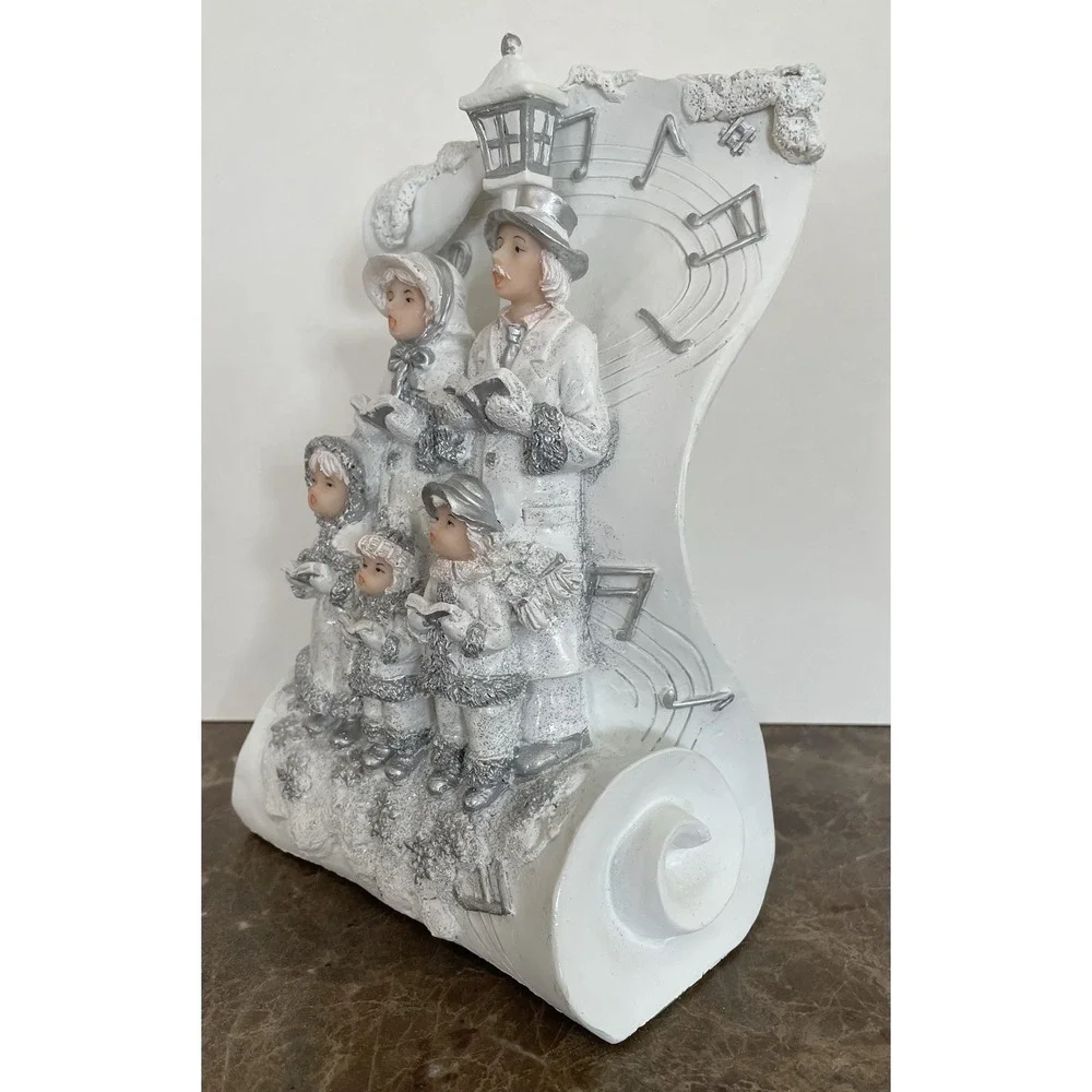 Vtg White Silver Ceramic Angel Carolers Tabletop Figurine Music Box Lincolnshire